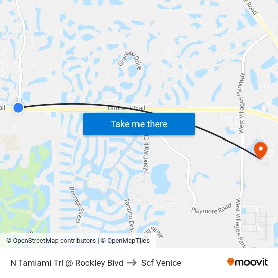 N Tamiami Trl @ Rockley Blvd to Scf Venice map