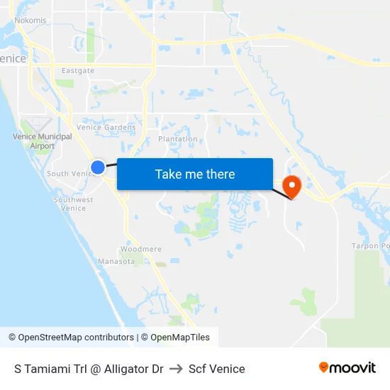 S Tamiami Trl @ Alligator Dr to Scf Venice map
