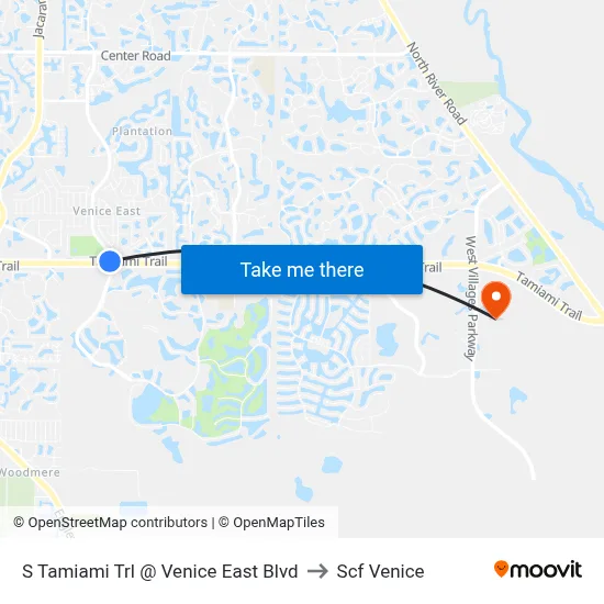 S Tamiami Trl @ Venice East Blvd to Scf Venice map