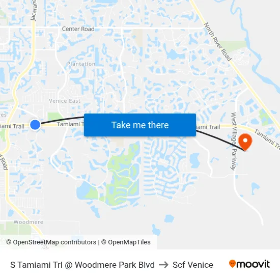 S Tamiami Trl @ Woodmere Park Blvd to Scf Venice map