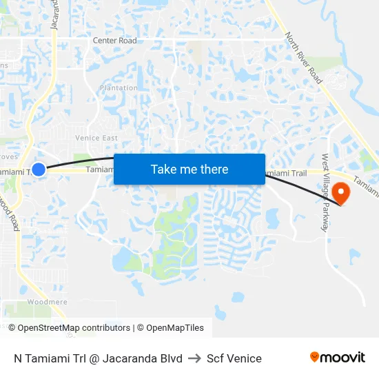 N Tamiami Trl @ Jacaranda Blvd to Scf Venice map