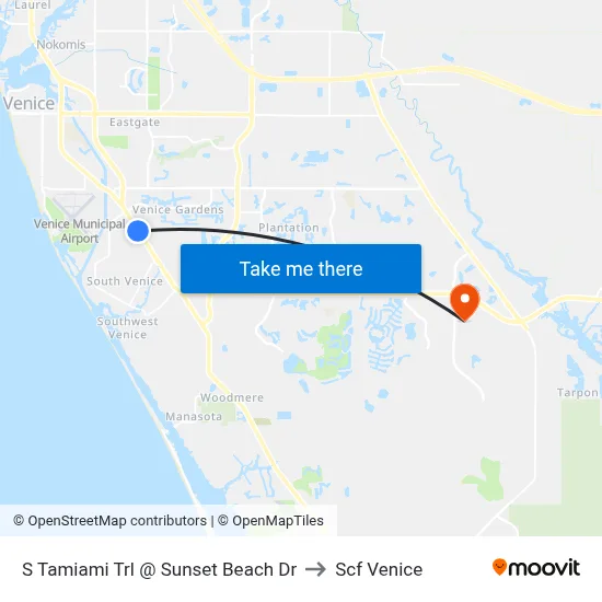 S Tamiami Trl @ Sunset Beach Dr to Scf Venice map