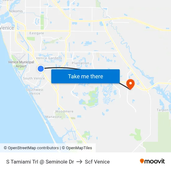 S Tamiami Trl @ Seminole Dr to Scf Venice map