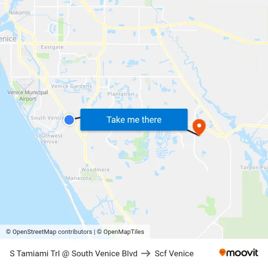 S Tamiami Trl @ South Venice Blvd to Scf Venice map