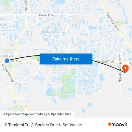 S Tamiami Trl @ Boulder Dr to Scf Venice map