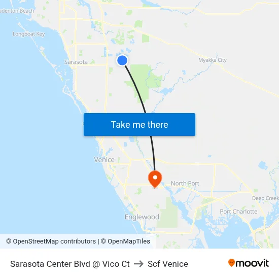 Sarasota Center Blvd @ Vico Ct to Scf Venice map