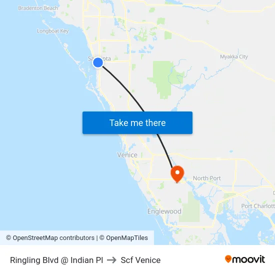 Ringling Blvd @ Indian Pl to Scf Venice map