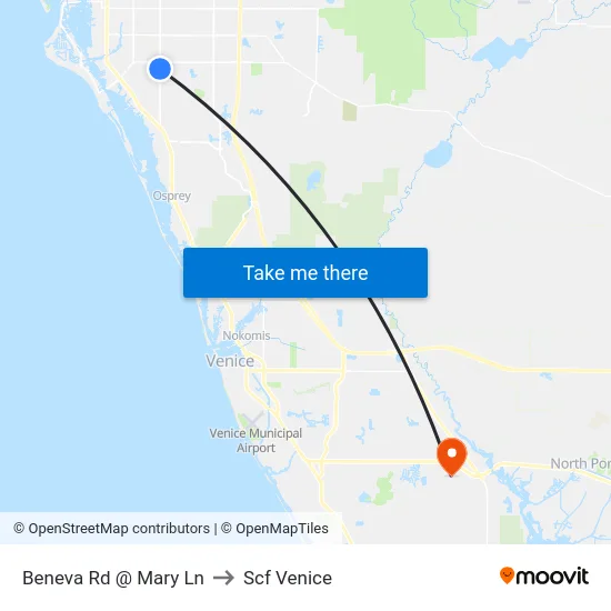 Beneva Rd @ Mary Ln to Scf Venice map