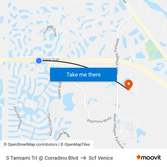 S Tamiami Trl @ Corradino Blvd to Scf Venice map