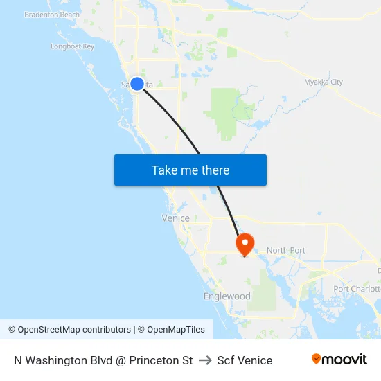 N Washington Blvd @ Princeton St to Scf Venice map
