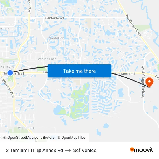 S Tamiami Trl @ Annex Rd to Scf Venice map