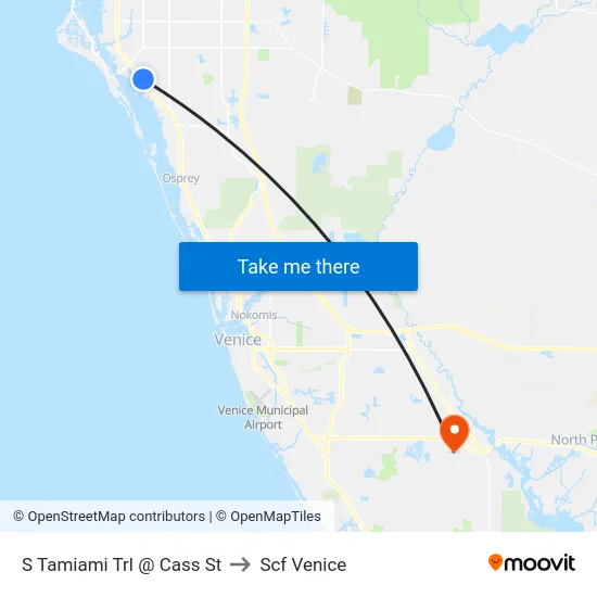 S Tamiami Trl @ Cass St to Scf Venice map
