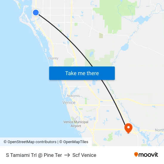 S Tamiami Trl @ Pine Ter to Scf Venice map