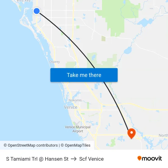 S Tamiami Trl @ Hansen St to Scf Venice map
