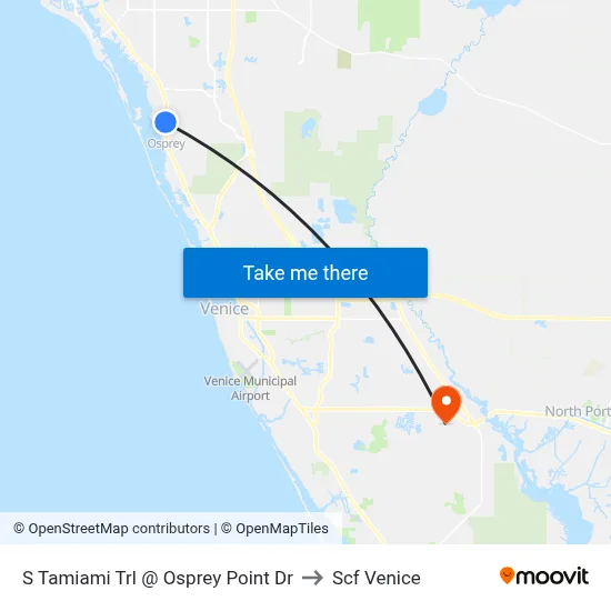 S Tamiami Trl @ Osprey Point Dr to Scf Venice map