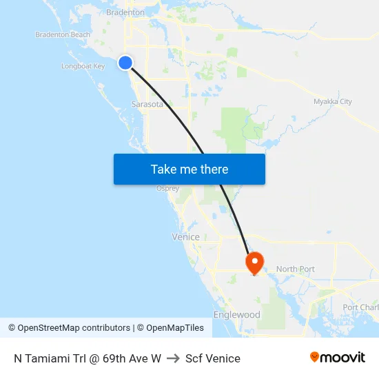 N Tamiami Trl @ 69th Ave W to Scf Venice map