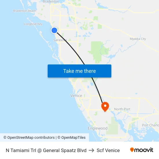 N Tamiami Trl @ General Spaatz Blvd to Scf Venice map