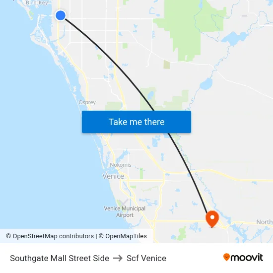 Southgate Mall Street Side to Scf Venice map
