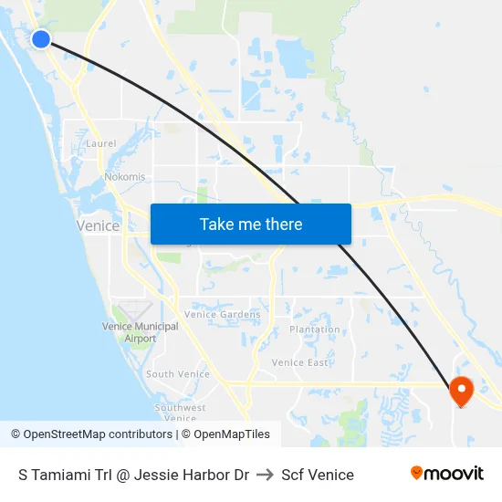 S Tamiami Trl @ Jessie Harbor Dr to Scf Venice map