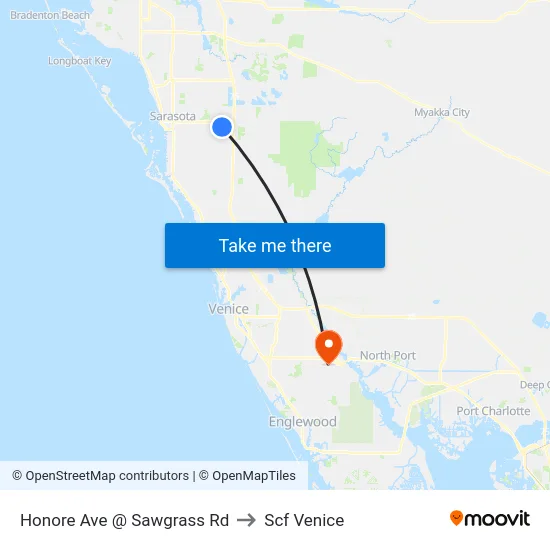 Honore Ave @ Sawgrass Rd to Scf Venice map