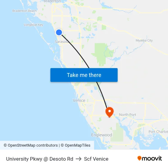 University Pkwy @ Desoto Rd to Scf Venice map