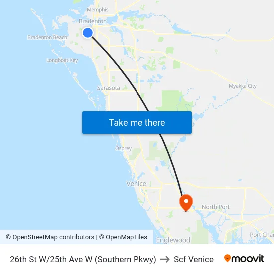 26th St W/25th Ave W (Southern Pkwy) to Scf Venice map