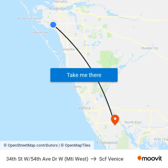 34th St W/54th Ave Dr W (Mti West) to Scf Venice map