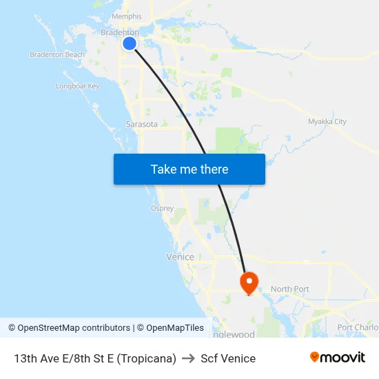13th Ave E/8th St E (Tropicana) to Scf Venice map