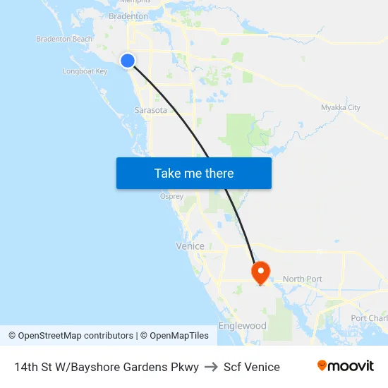 14th St W/Bayshore Gardens Pkwy to Scf Venice map