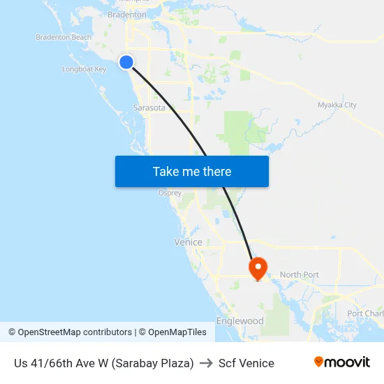 Us 41/66th Ave W (Sarabay Plaza) to Scf Venice map