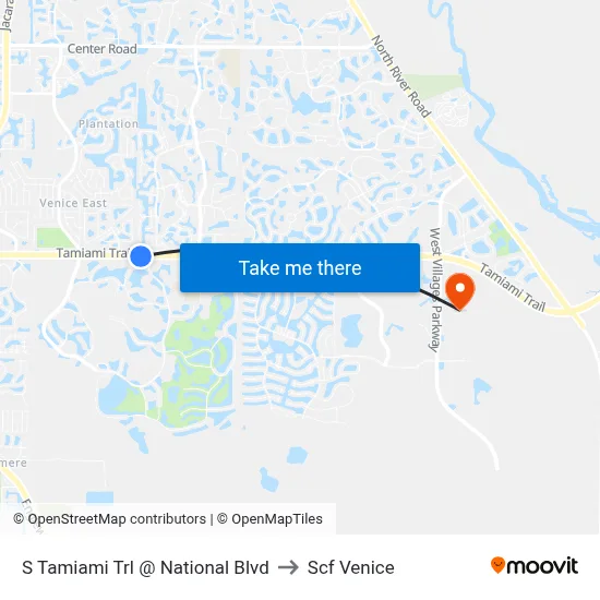 S Tamiami Trl @ National Blvd to Scf Venice map