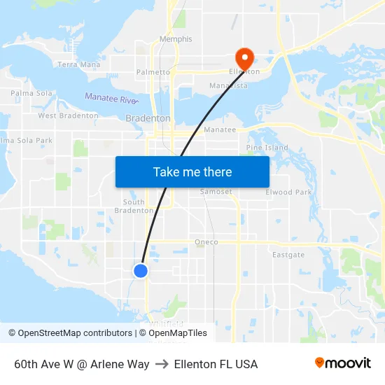 60th Ave W @ Arlene Way to Ellenton FL USA map