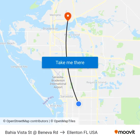 Bahia Vista St @ Beneva Rd to Ellenton FL USA map