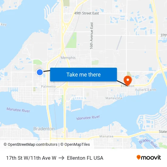 17th St W/11th Ave W to Ellenton FL USA map