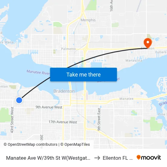 Manatee Ave W/39th St W(Westgate Plaza) to Ellenton FL USA map