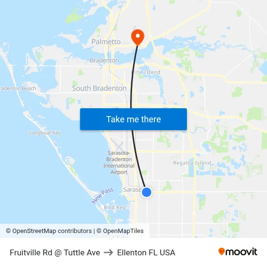 Fruitville Rd @ Tuttle Ave to Ellenton FL USA map
