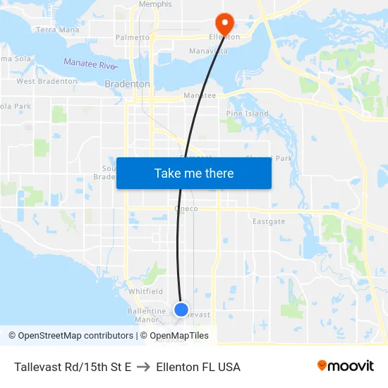 Tallevast Rd/15th St E to Ellenton FL USA map