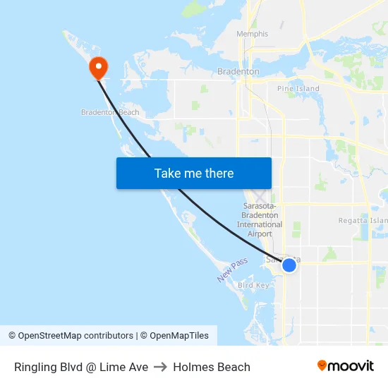 Ringling Blvd @ Lime Ave to Holmes Beach map