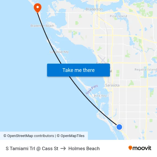 S Tamiami Trl @ Cass St to Holmes Beach map