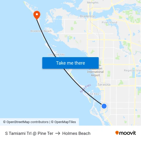 S Tamiami Trl @ Pine Ter to Holmes Beach map
