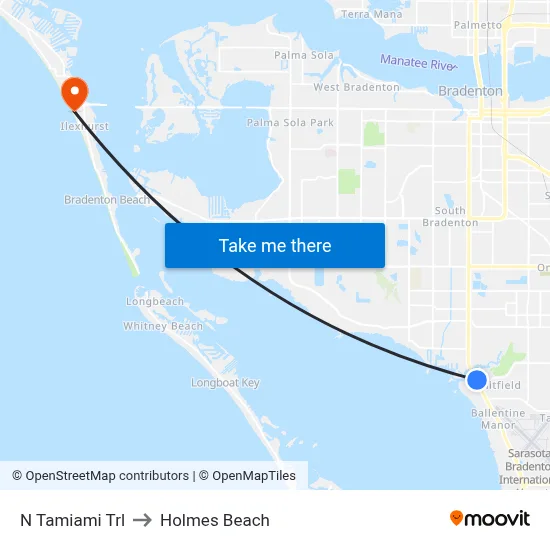 N Tamiami Trl to Holmes Beach map