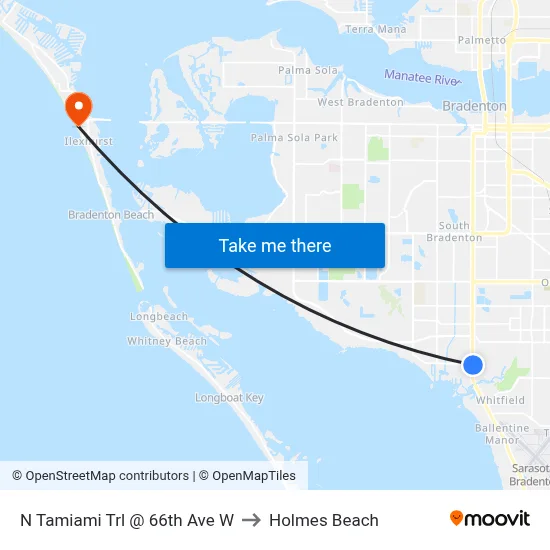 N Tamiami Trl @ 66th Ave W to Holmes Beach map