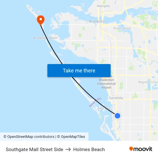 Southgate Mall Street Side to Holmes Beach map