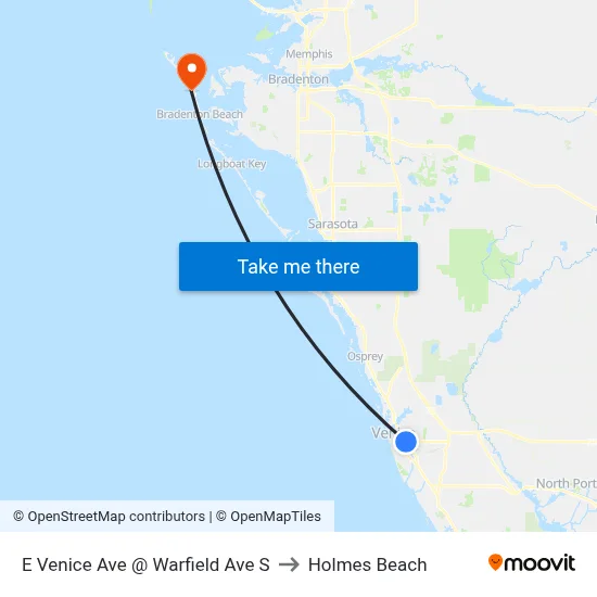 E Venice Ave @ Warfield Ave S to Holmes Beach map