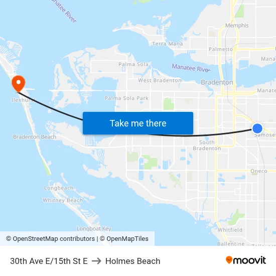 30th Ave E/15th St E to Holmes Beach map