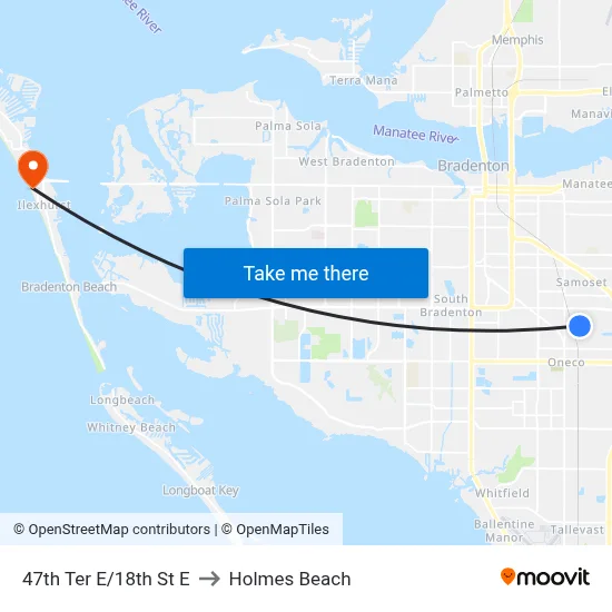 47th Ter E/18th St E to Holmes Beach map