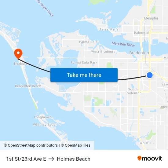 1st St/23rd Ave E to Holmes Beach map