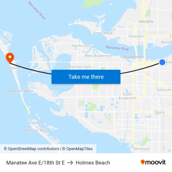 Manatee Ave E/18th St E to Holmes Beach map