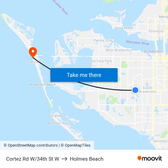 Cortez Rd W/34th St W to Holmes Beach map