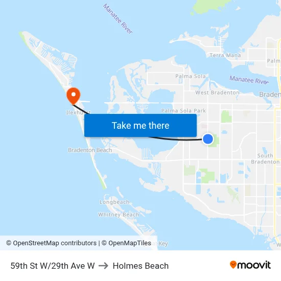 59th St W/29th Ave W to Holmes Beach map